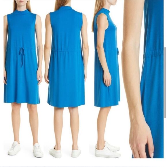 EILEEN FISHER Mock Neck Tie Waist Sleeveless Dress size S/P - Picture 10 of 10